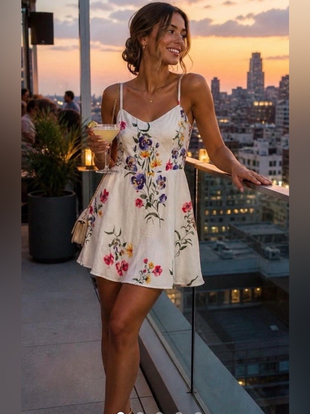 Old Navy Cream Floral Spaghetti-Strap Mini Dress